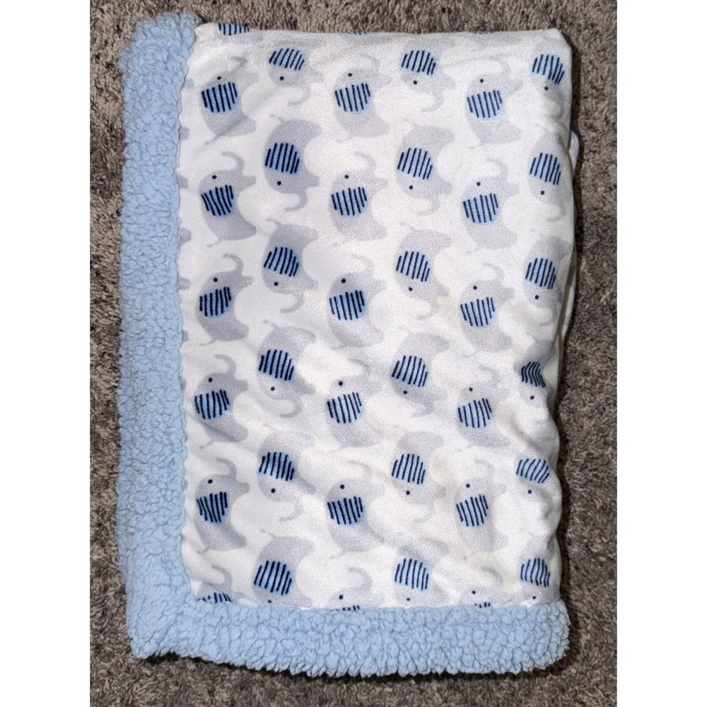 Petite L'amour Gray‎ Blue Elephant Baby Blanket Lovey Sherpa 40"x30"